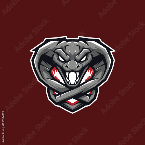 Gray Snake Head Logo Emblem Design.