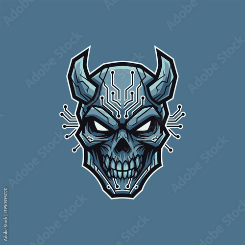 Cyber Skull with Horns and Circuits.