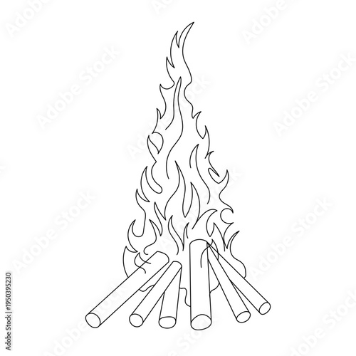 burning fire, bonfire, sketch, vector