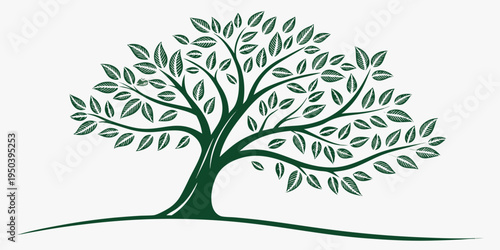 A majestic tree with intricate branches and leaves standing tall against a white background