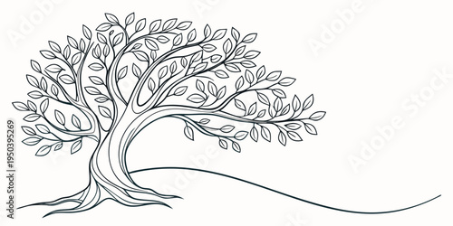 A beautiful illustration of a lone tree on a hillside with a winding path.