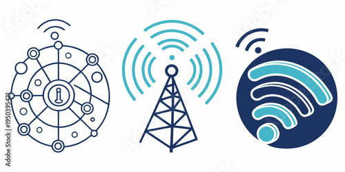 A collection of icons representing various wireless communication technologies and networks