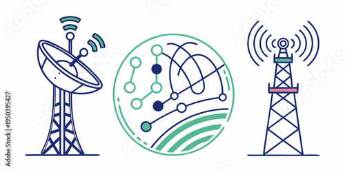 Illustration of various communication technologies and network connections