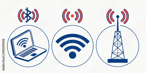 Wireless connectivity options including laptop, wi-fi, and cell tower.