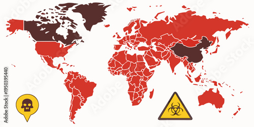 Global map highlighting regions affected by the covid-19 pandemic in 2020