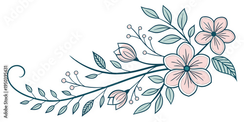 Delicate floral arrangement with soft pastel flowers and lush green leaves