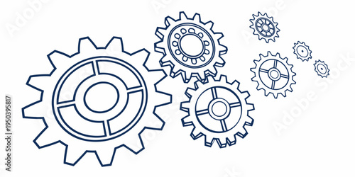 Intricate mechanical gears in a circular arrangement with additional gears scattered around.