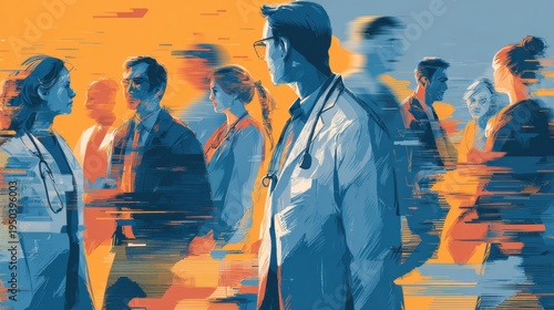 Medical professionals in a dynamic, abstract representation