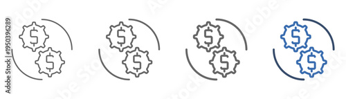 
outline icon set payment system with gear, money and semicircle design