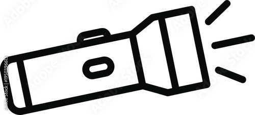 Flashlight outline icon illustrating portable lighting equipment with shining rays of light