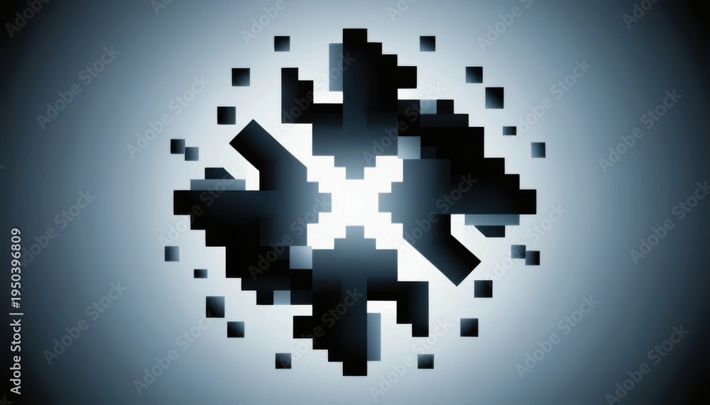 Fototapeta premium Abstract geometric puzzle piece design with glowing light effect on dark gradient background
