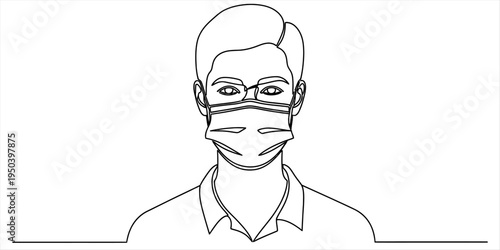 Continuous One Line Drawing of Man Wearing a Protective Mask