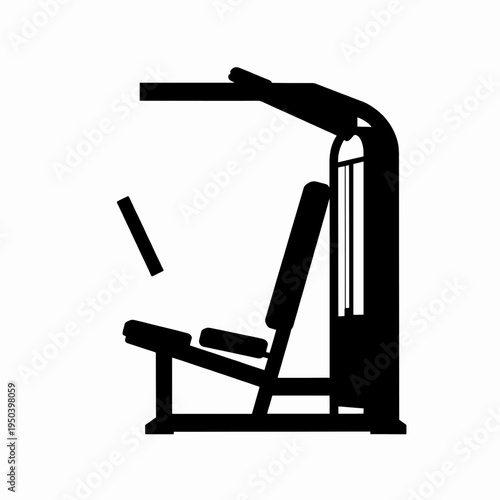 Minimalist flat vector illustration of a professional seated leg press machine for strength training, modern fitness equipment icon for bodybuilding and weightlifting isolated on white background