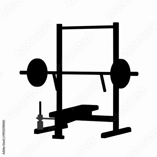 A professional heavy duty weightlifting bench press station for an adult male athlete strength training in an indoor gym