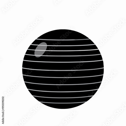 A single black and white flat vector illustration of a professional stability ball for yoga and pilates fitness exercises