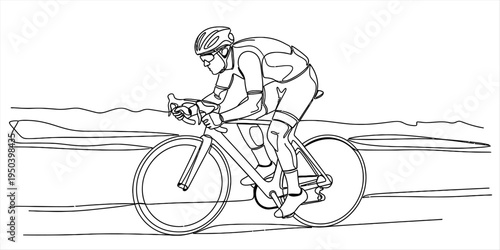 Continuous One Line Drawing of Professional Cyclist Racing on Road