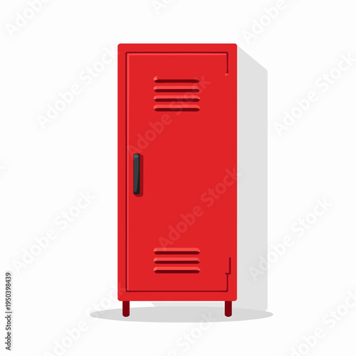 Single red metal school locker for students, flat vector illustration of an academic storage cabinet, minimalist classroom furniture icon, education and organization concept isolated on white