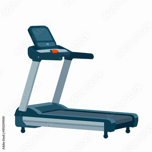 Modern motorized treadmill for indoor cardio fitness and gym exercise, flat vector illustration of running machine equipment for healthy lifestyle concept, isolated on white background.