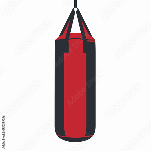 Heavy Punching Bag for Combat Sports Training, Professional Flat Vector Illustration of Fitness Equipment for Gym Workout and Boxing Exercise, Isolated on White Background for Design Concept