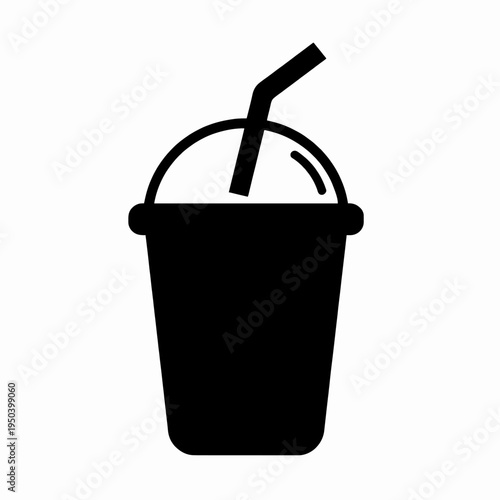 A single minimalist flat vector illustration of a takeaway plastic cup with a dome lid and straw for iced coffee