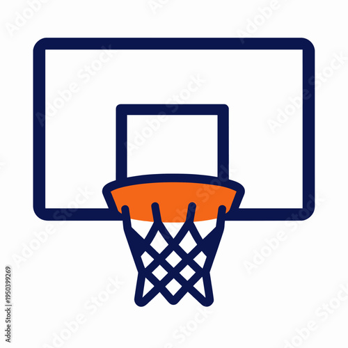 Flat vector illustration of a professional basketball hoop and backboard isolated on a white background, representing gym facility equipment, sports training, and school basketball court concepts.