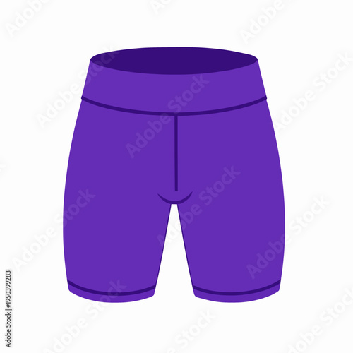 Flat Vector Illustration of Purple Athletic Compression Shorts for a Woman at the Gym, Minimalist Fitness Apparel Icon for Workout and Healthy Lifestyle Concept, Isolated on White Background.