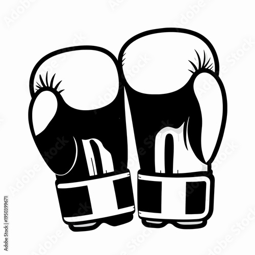 Single black and white flat vector illustration of a professional leather boxing glove, minimalist combat sports equipment icon for fitness and strength training concepts, isolated on white.