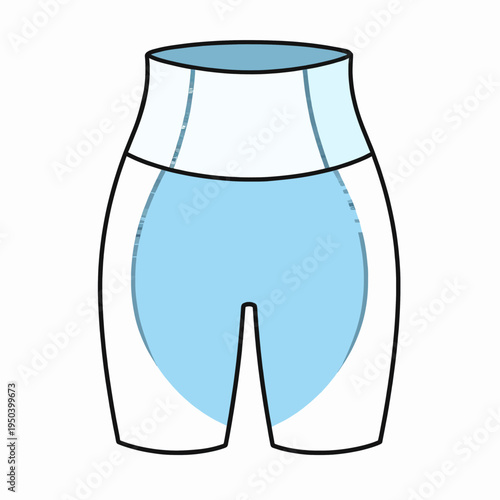 Flat vector illustration of a single pair of high-waisted women's athletic cycling shorts, light blue fitness apparel for a female athlete at the gym, minimalist yoga wear fashion concept