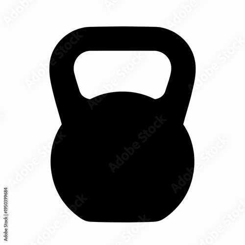 Minimalist flat vector illustration of a single black kettlebell for a fit adult man training in a gym, representing positive strength, fitness, and weightlifting concept