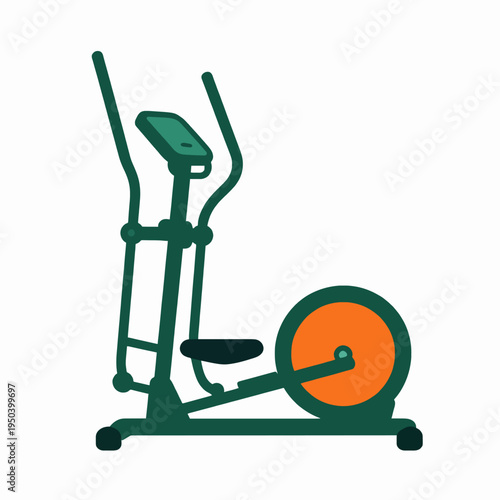Single outdoor elliptical cross-trainer machine for public park fitness, flat vector illustration of green and orange exercise equipment isolated on white background