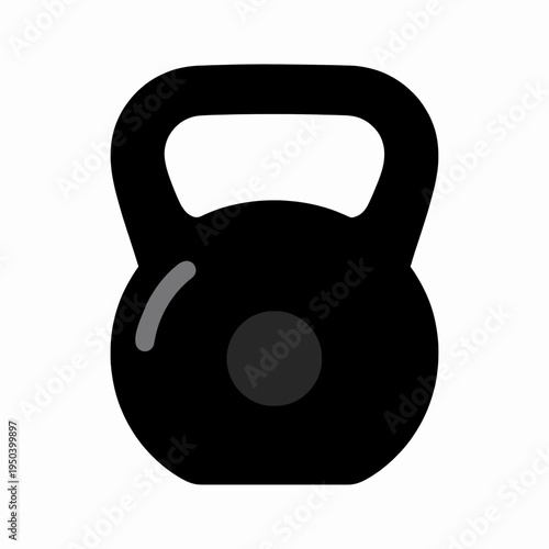 Single black kettlebell icon for weightlifting and strength training, minimalist flat vector illustration of fitness equipment for gym workouts and bodybuilding, isolated on white background.