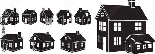 Rowed Houses Silhouettes Graphic