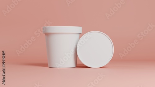 Ice Cream Cup Mockup with Lid on Pastel Background, Minimal Dessert Packaging Template for Frozen Food Product Branding