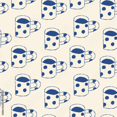 Seamless background with hand drawn dotted tea cup.