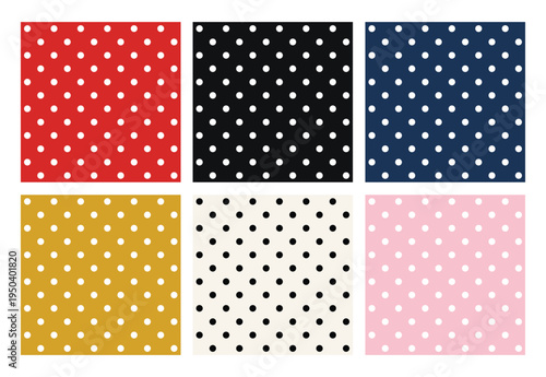 Retro classic polka dots pattern set black red navy seamless background collection