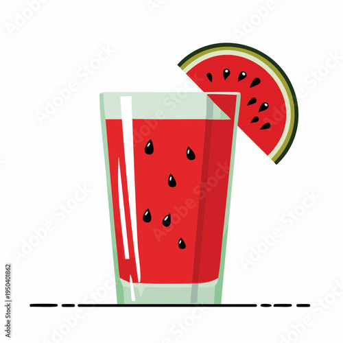 Refreshing Vector Illustration of a Glass of Watermelon Juice with a Slice and Seeds