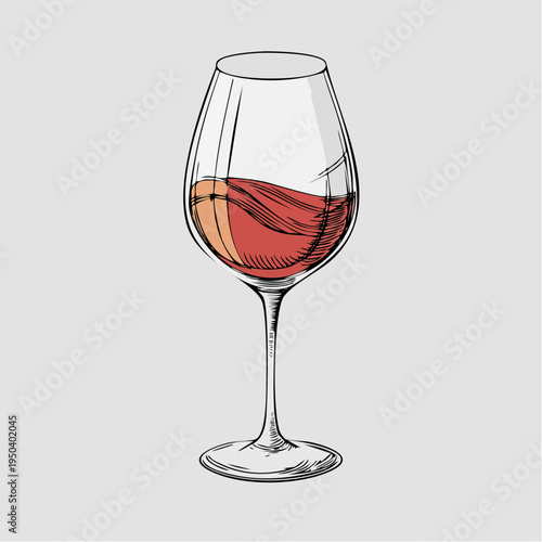 Elegant Hand-Drawn Red Wine Glass Vector Illustration, Minimalist Sketch Isolated for Gourmet Menu and Restaurant Design