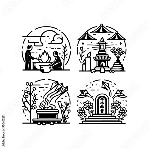 Buddha Statues with Floral Garlands Icon – Songkran Thailand
