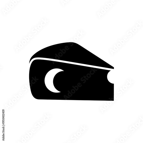 black solid silhouette icon of cheese wedge with bite mark