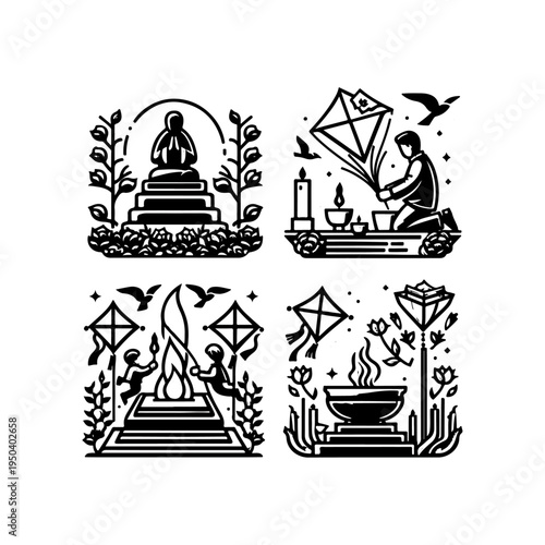 Burning Incense and Paper Offerings Icon – Qingming Festival China