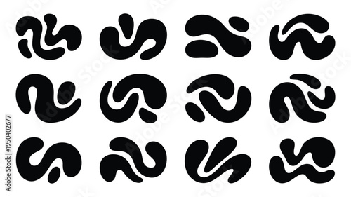 Abstract fluid wave silhouettes in black on white background modern graphic design elements