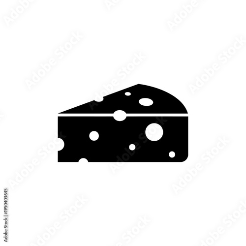 black solid silhouette icon of a slice of swiss cheese with holes