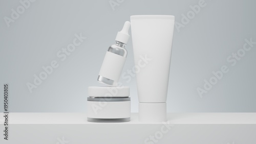 Tableau sur toile Cosmetic Tube Mockup with Minimal Skincare Packaging Set on Neutral Background,