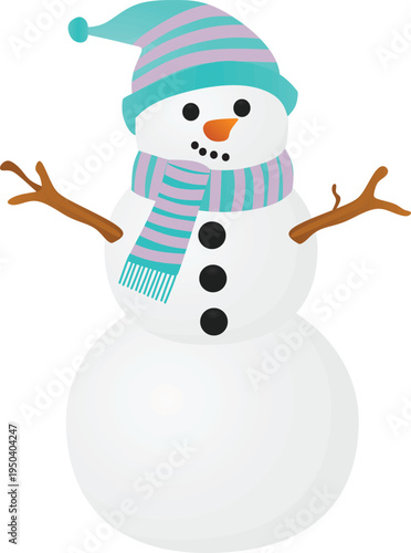 Snowman with hat and scarf. vector illustration