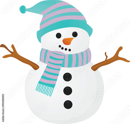 Snowman with hat and scarf. vector illustration