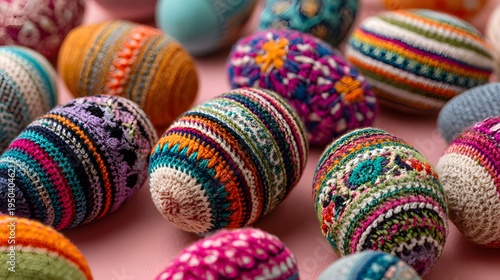 Intricately Crafted Crocheted Easter Eggs in Vibrant Designs with Decorative Patterns and Pastel Accents Celebrating Spring Festivities