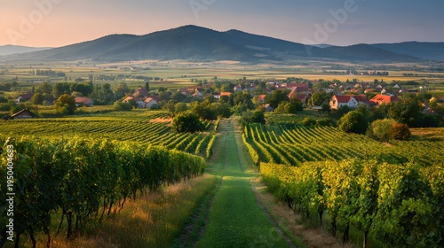 Expansive viniculture vista showcasing flourishing vineyards and traditional wine culture at the edge of Koszeg in Western Transdanubia near Austria
