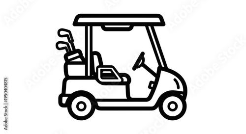 Golf Cart with Clubs Icon - Simple Outline Vector Illustration