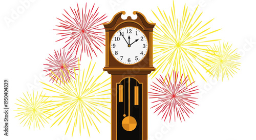 Grandfather Clock and Festive Fireworks Display