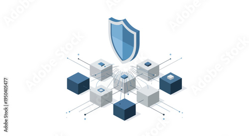 Cybersecurity network with shield protecting data blocks.